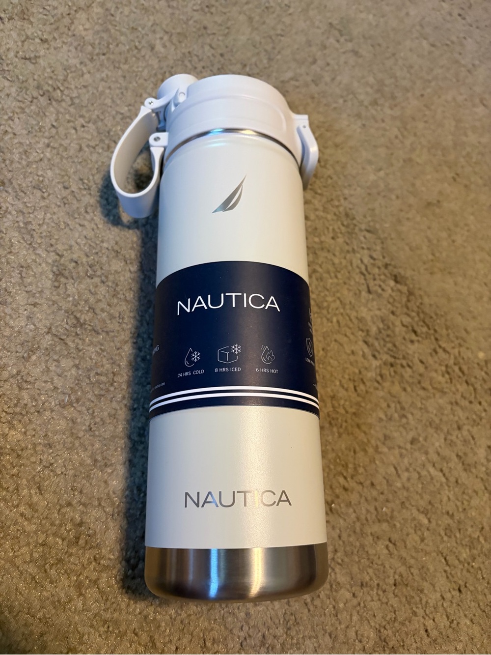 Nautica White and Navy Stainless Steel Insulated Bottle